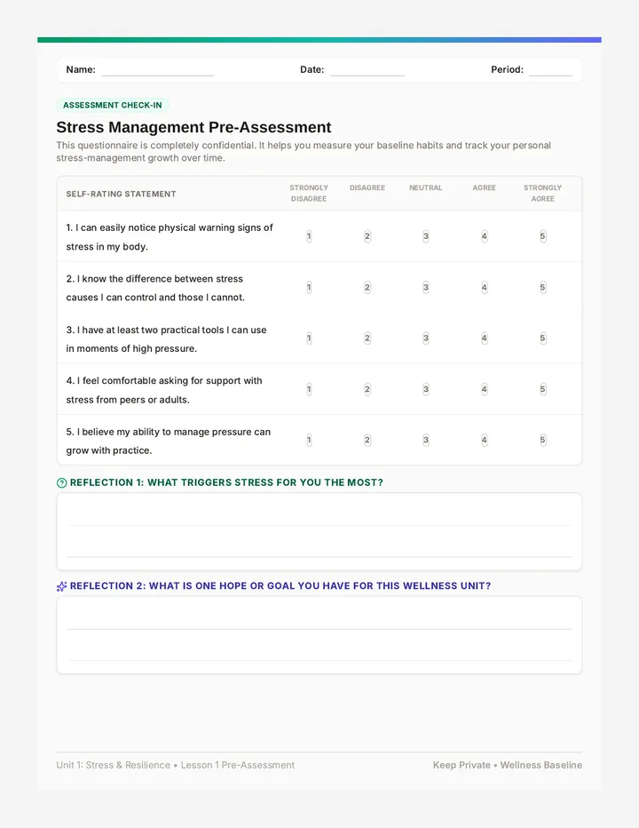 Stress Management Pre Assessment