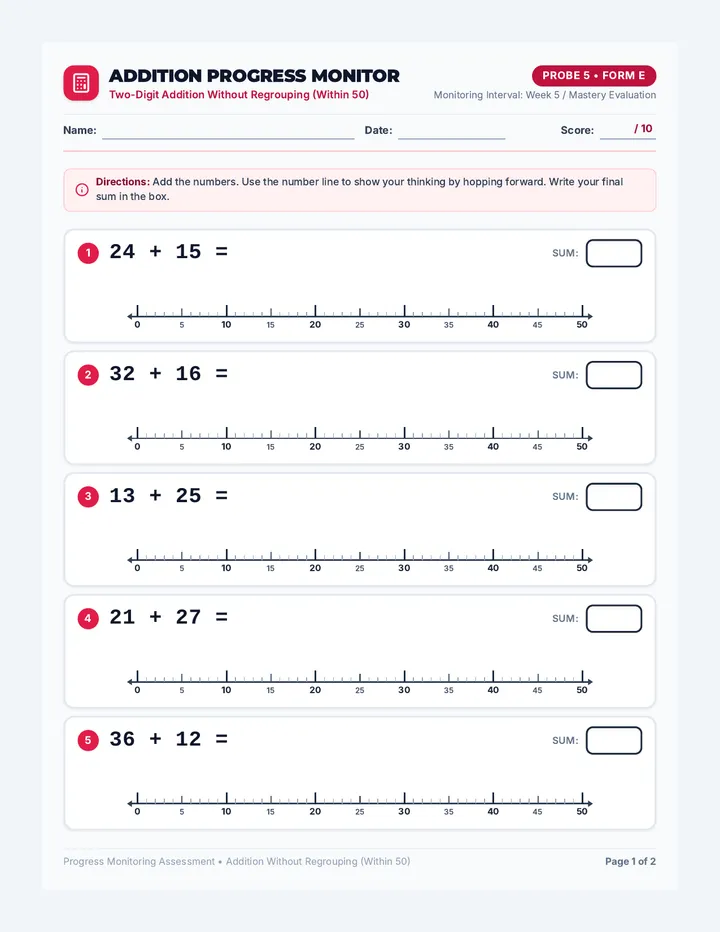 Addition Probe 5 Assessment