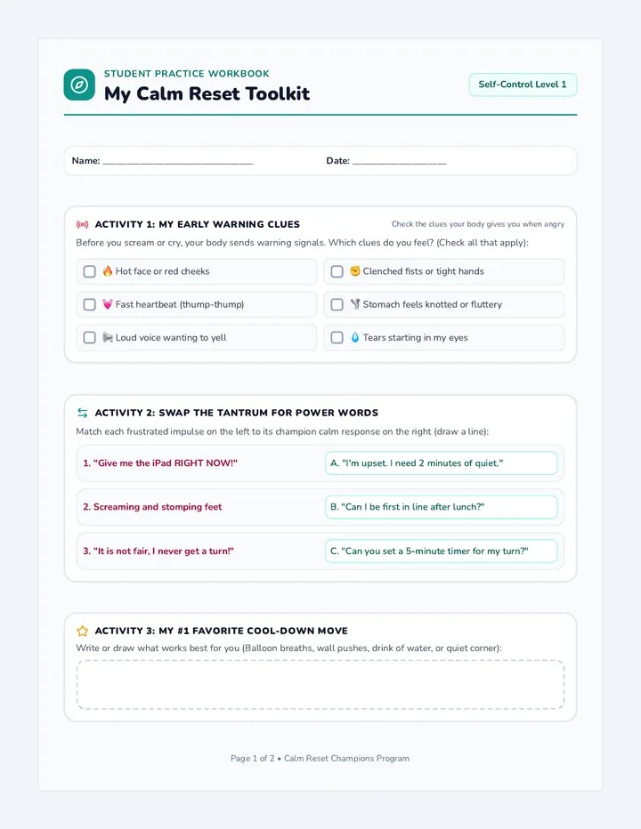 Reset Toolkit Activity Sheet