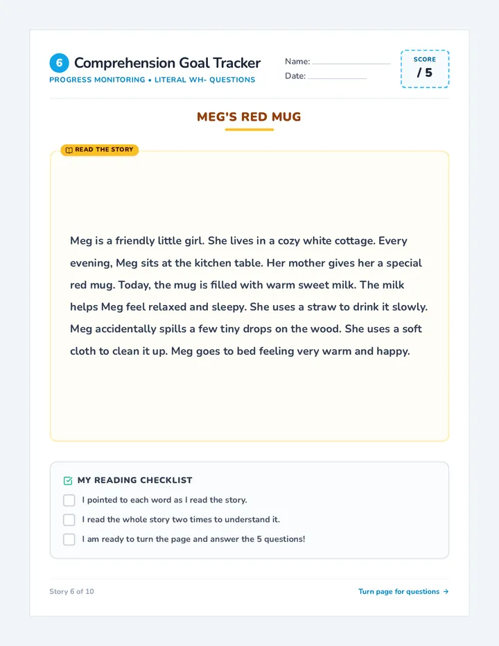 Mug Comprehension Sheet