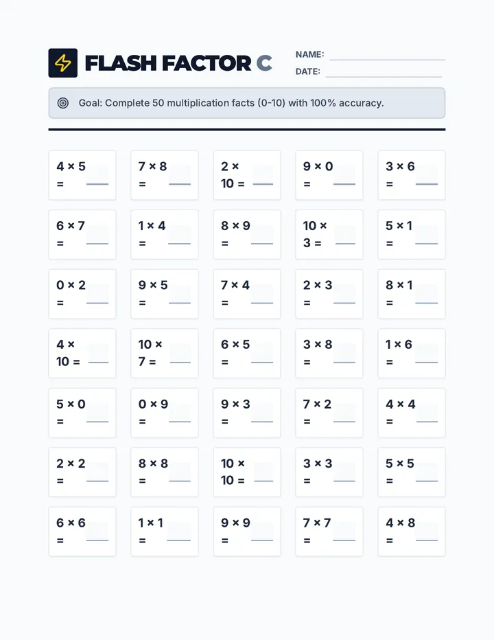 Flash Factor Worksheet C