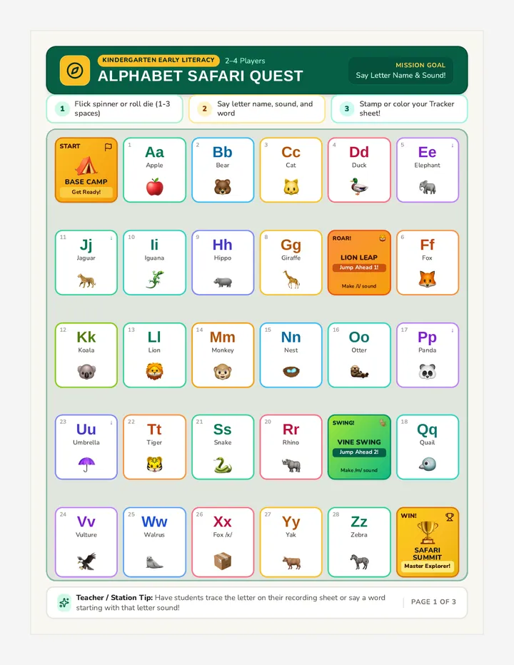 Alphabet Safari Printable Game
