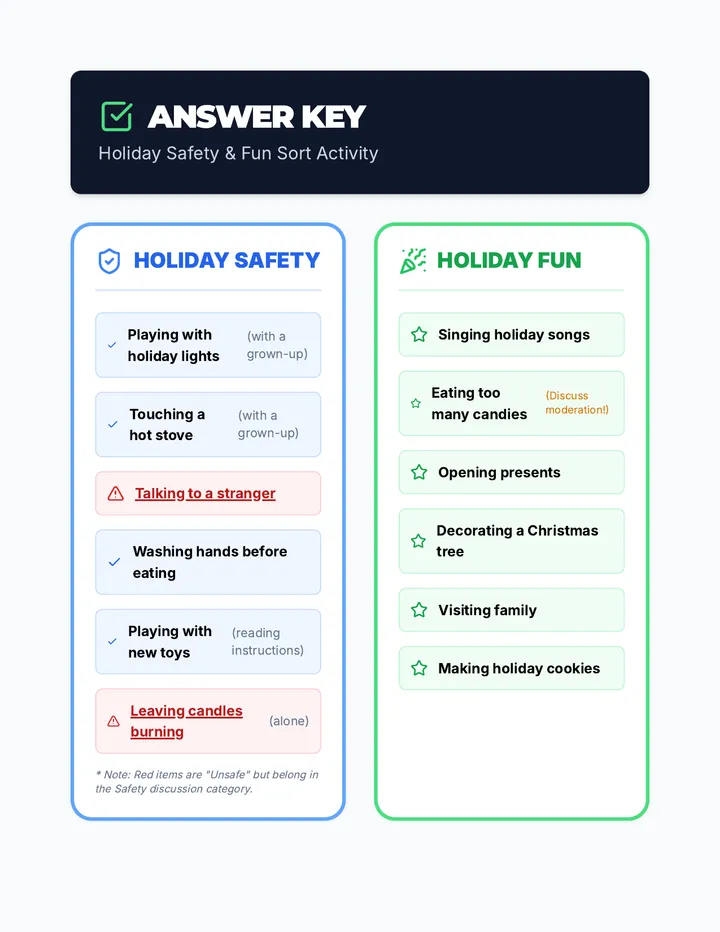 Safety Fun Answer Key