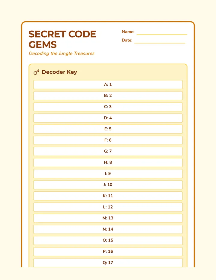 Secret Code Gems Worksheet