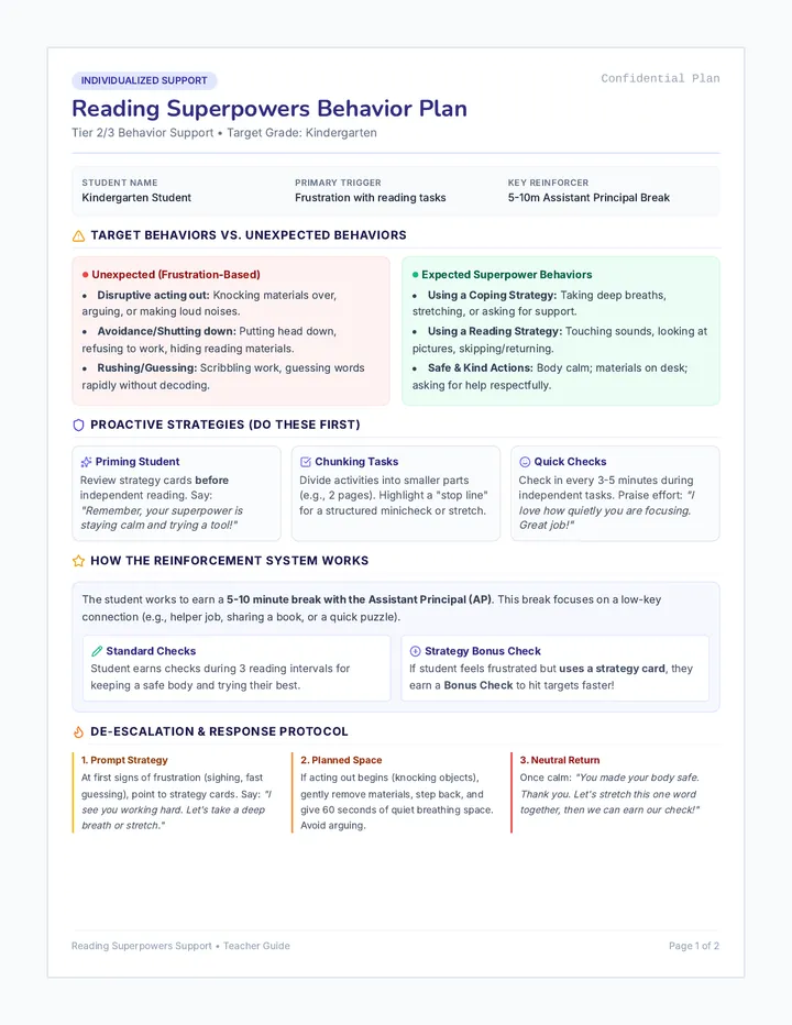 Superpowers Behavior Plan Guide page 1