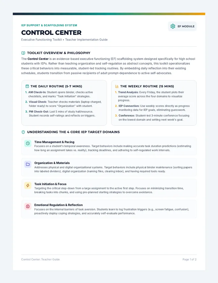 Control Center Teacher Guide