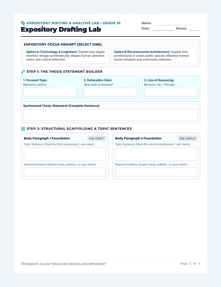 Expository Drafting Lab Worksheet