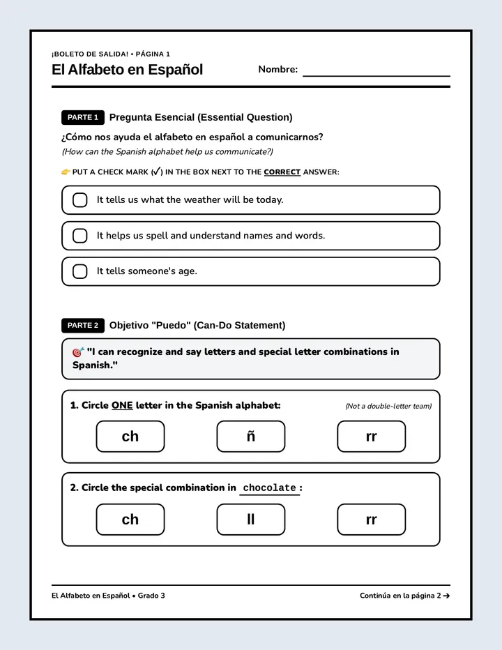 Alphabet Mastery Exit Ticket