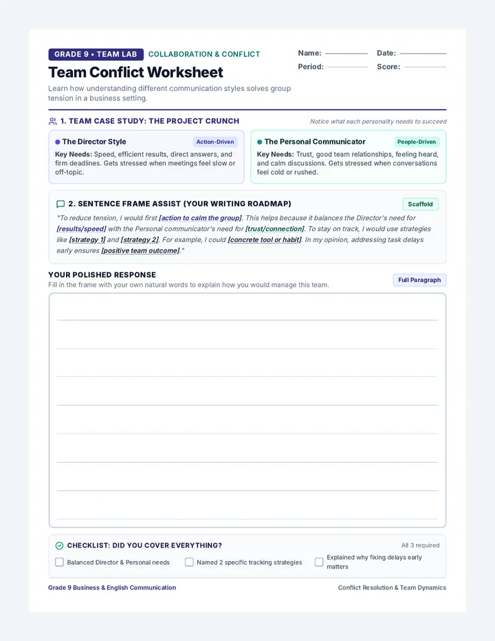 Team Conflict Worksheet