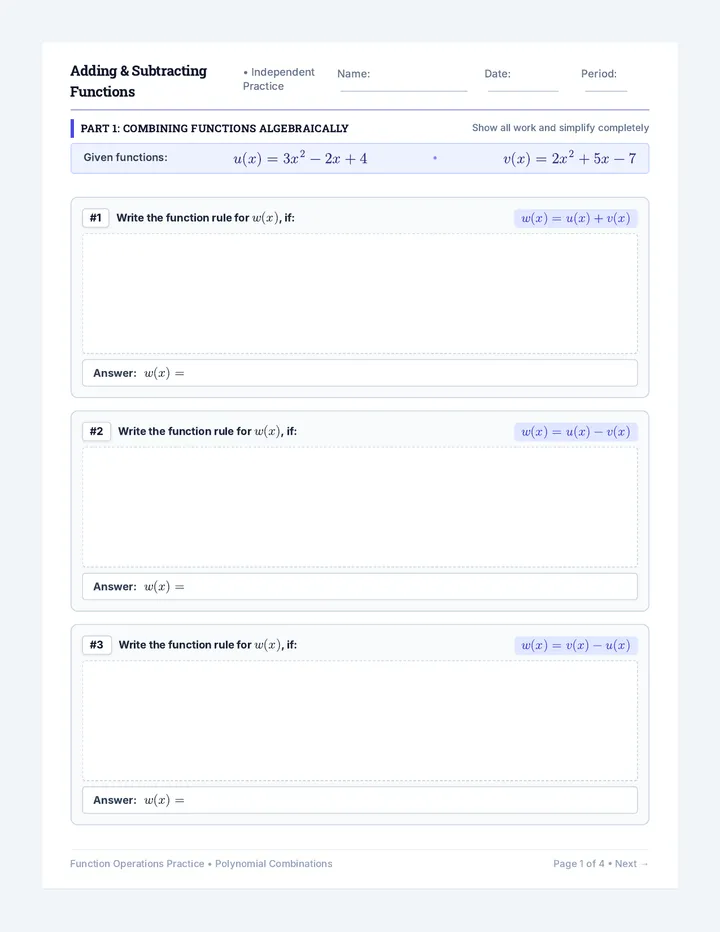 Function Operations Worksheet