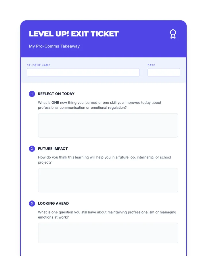 My Pro-Comms Takeaway Exit Ticket
