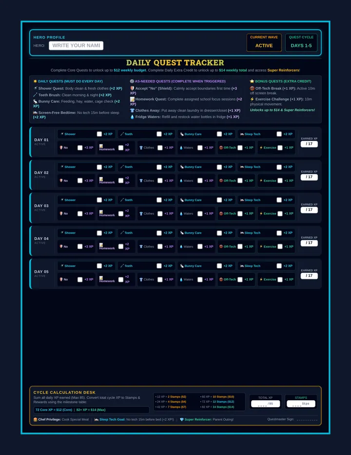 Daily Quest Tracker Sheet
