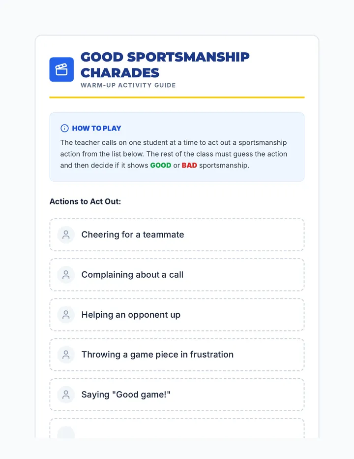 Good Sportsmanship Charades Guide
