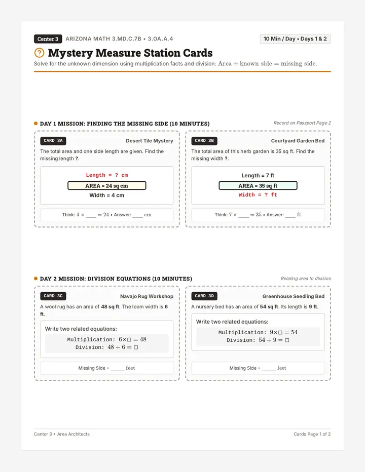Mystery Measure Station Cards