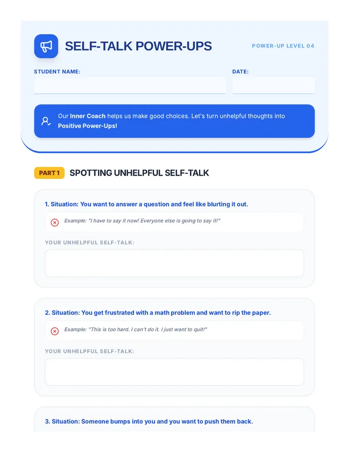 My Self-Talk Power-Ups Worksheet