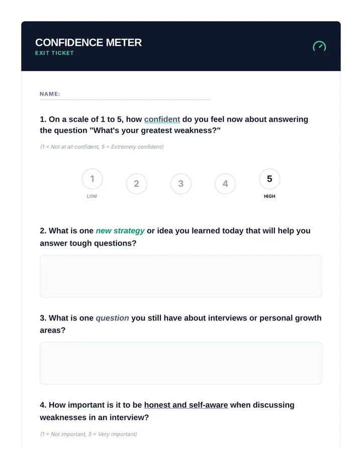 Interview Confidence Scale Exit Ticket