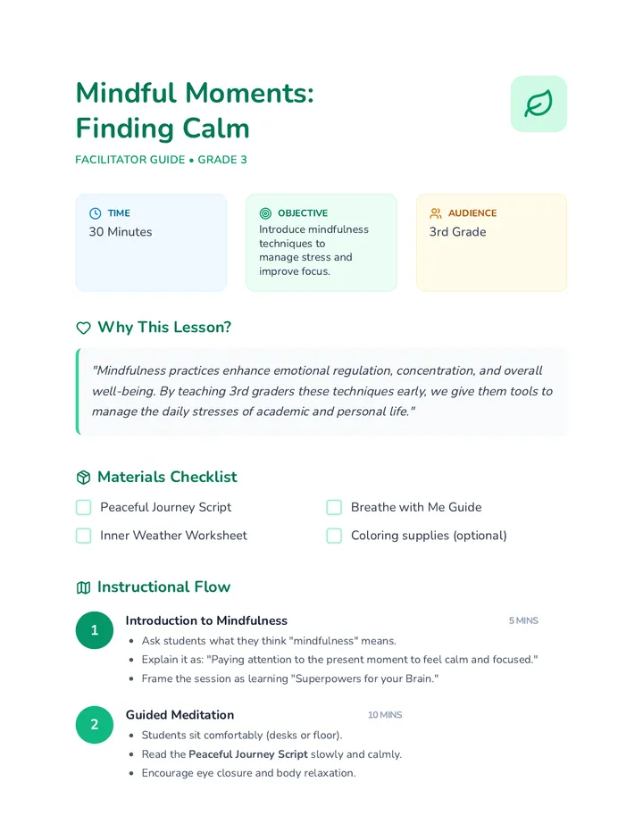 Mindful Moments Lesson Plan