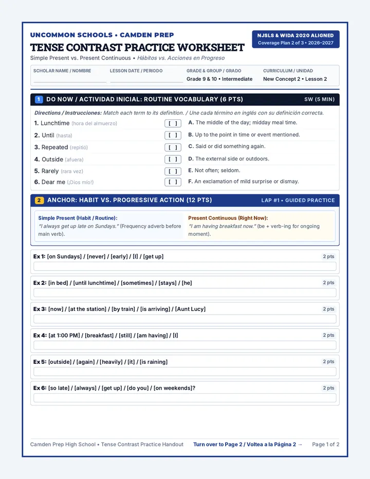 Tense Contrast Practice Worksheet