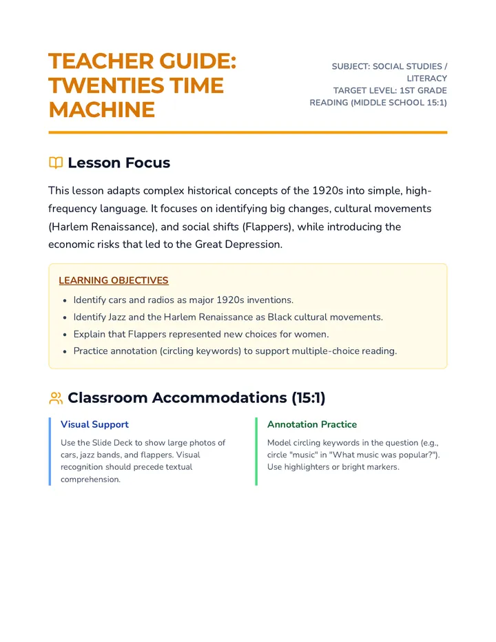 Time Machine Teacher Guide