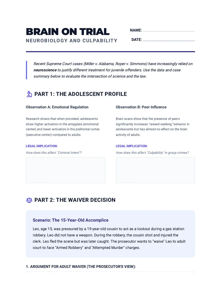 Brain on Trial Worksheet