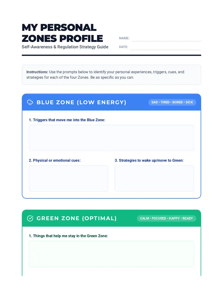 My Personal Zones Profile Worksheet