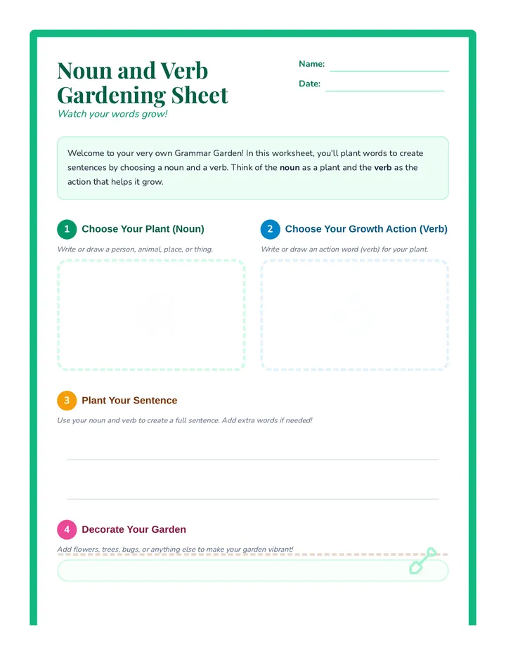 Noun and Verb Gardening Sheet