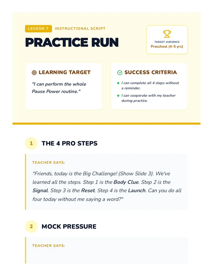 Practice Run Lesson Script
