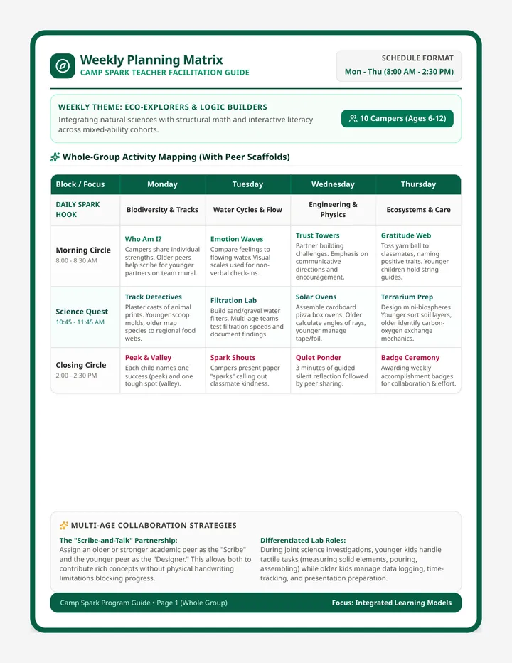 Camp Spark Weekly Matrix