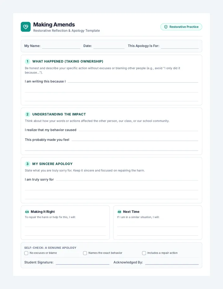Making Amends Apology Template