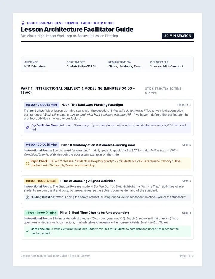 Lesson Architecture Facilitator Guide