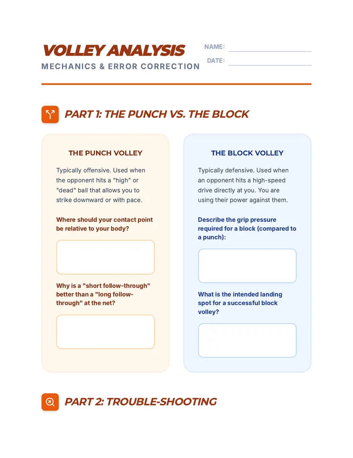 Volley Skills Worksheet