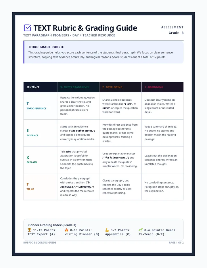 TEXT Teacher Rubric