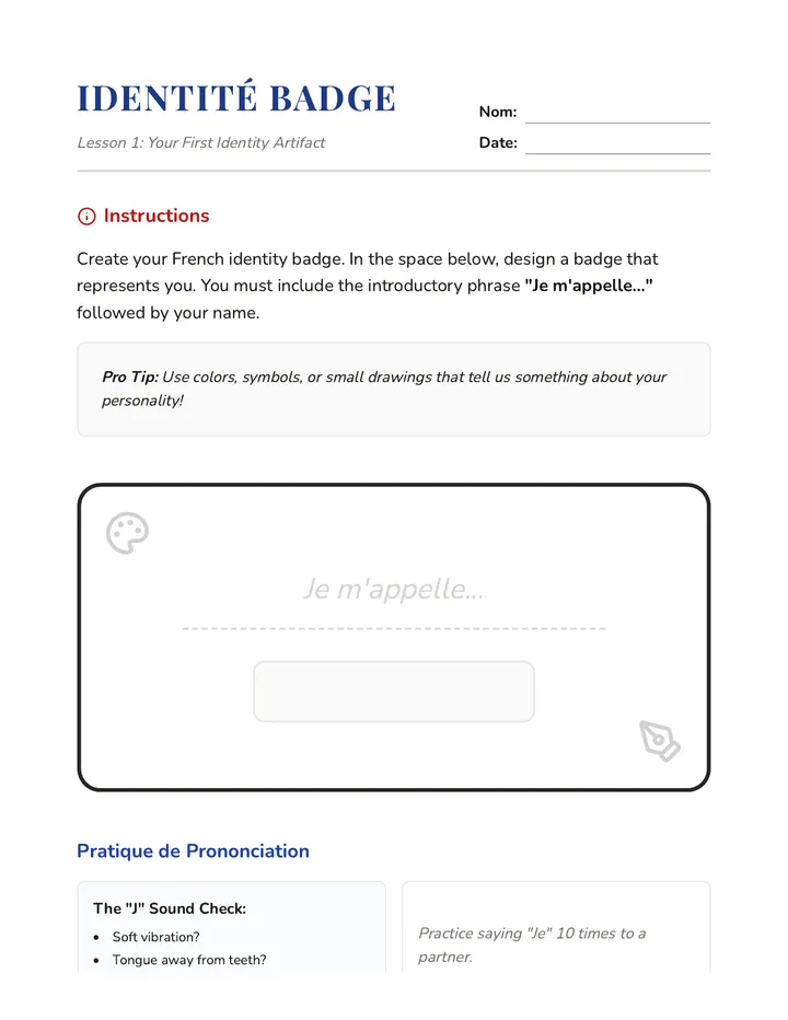 Identity Badge Worksheet