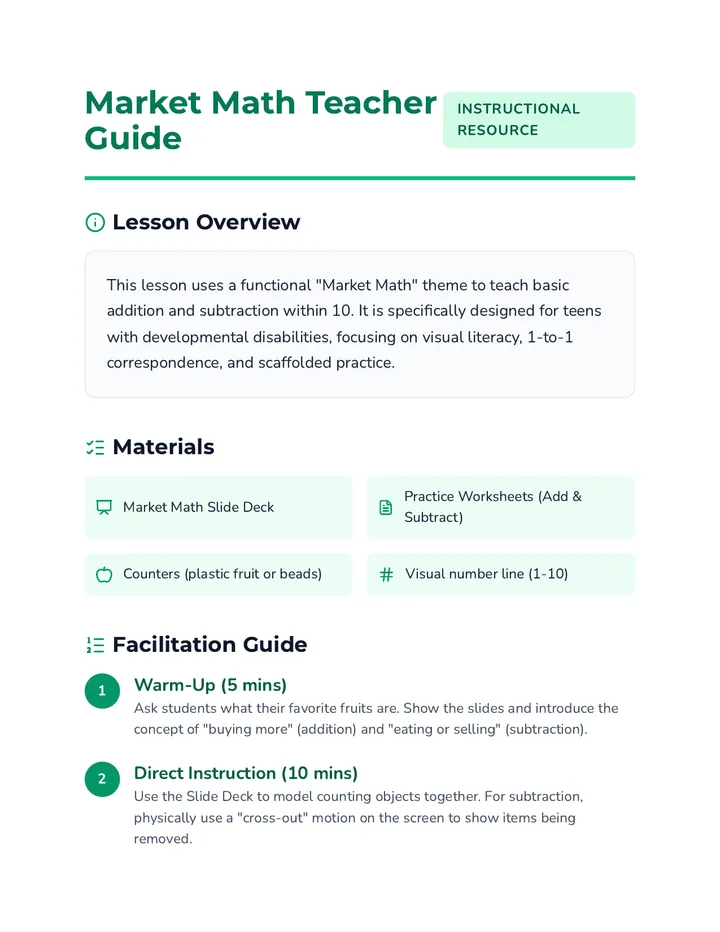 Market Math Teacher Guide