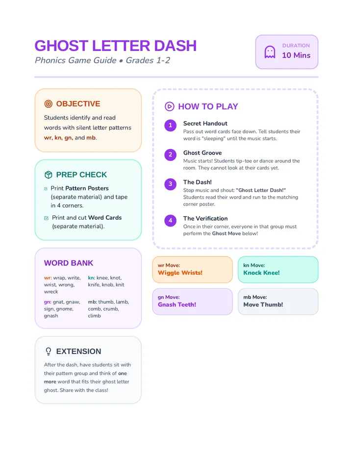 Ghost Letter Dash Teacher Guide