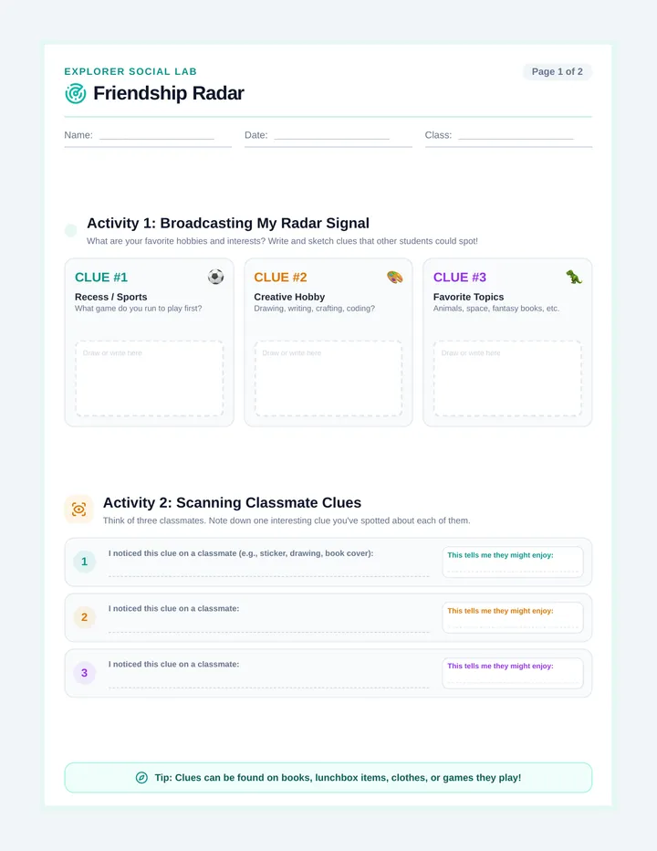 Friendship Radar Worksheet