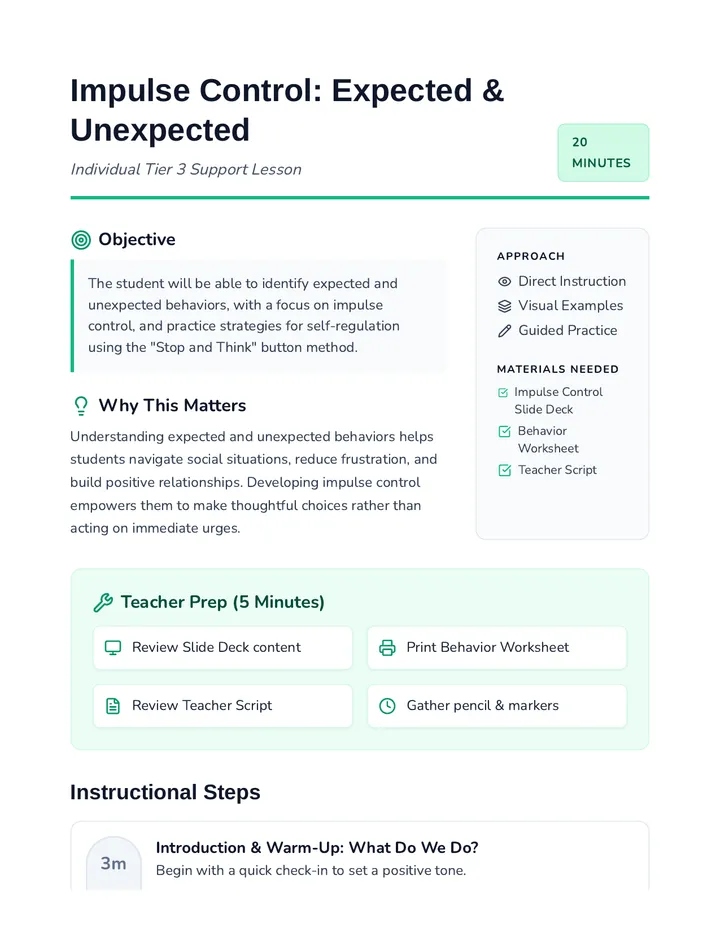 Impulse Control Lesson Plan