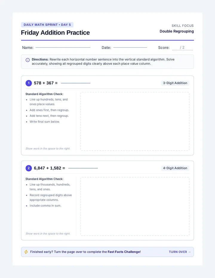 Friday Addition Worksheet