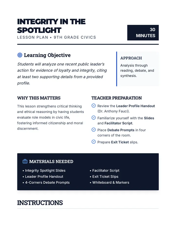 Integrity Spotlight Lesson Plan