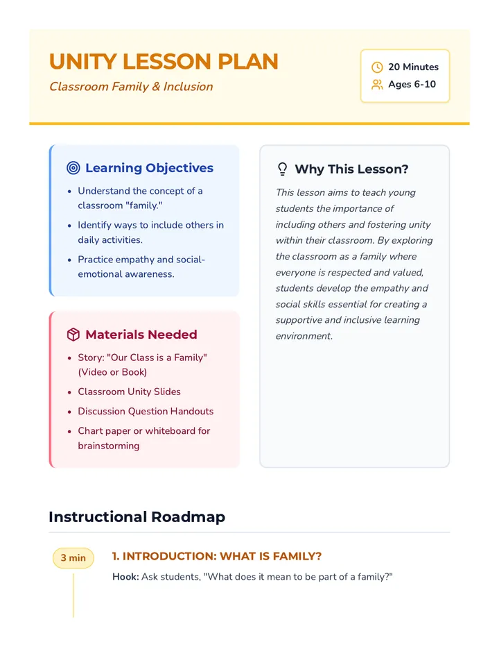 Unity Lesson Plan Teacher Guide