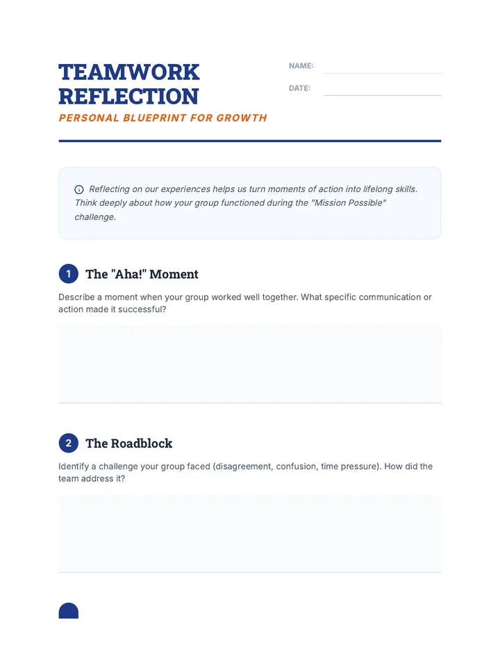 Teamwork Triumphs Reflection Worksheet