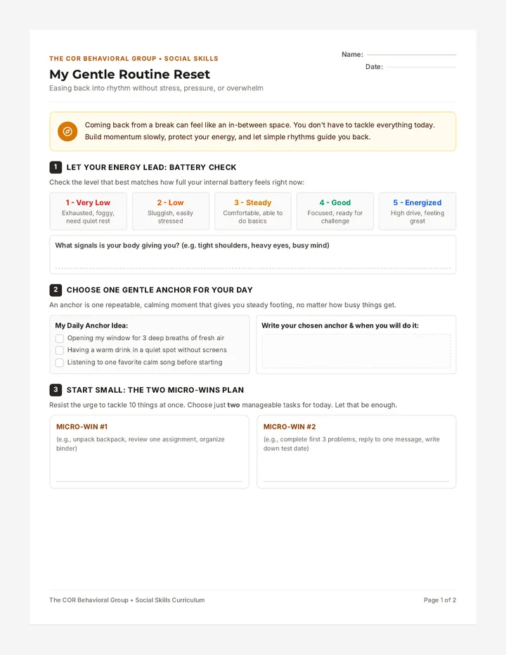Routine Reset Student Worksheet