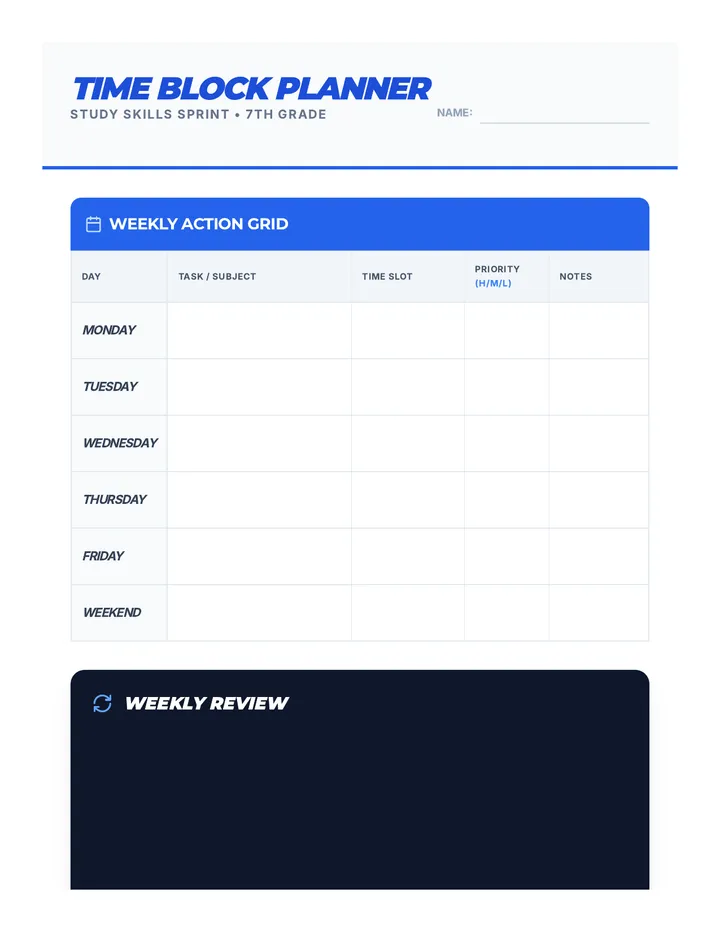 Time Block Planner Worksheet