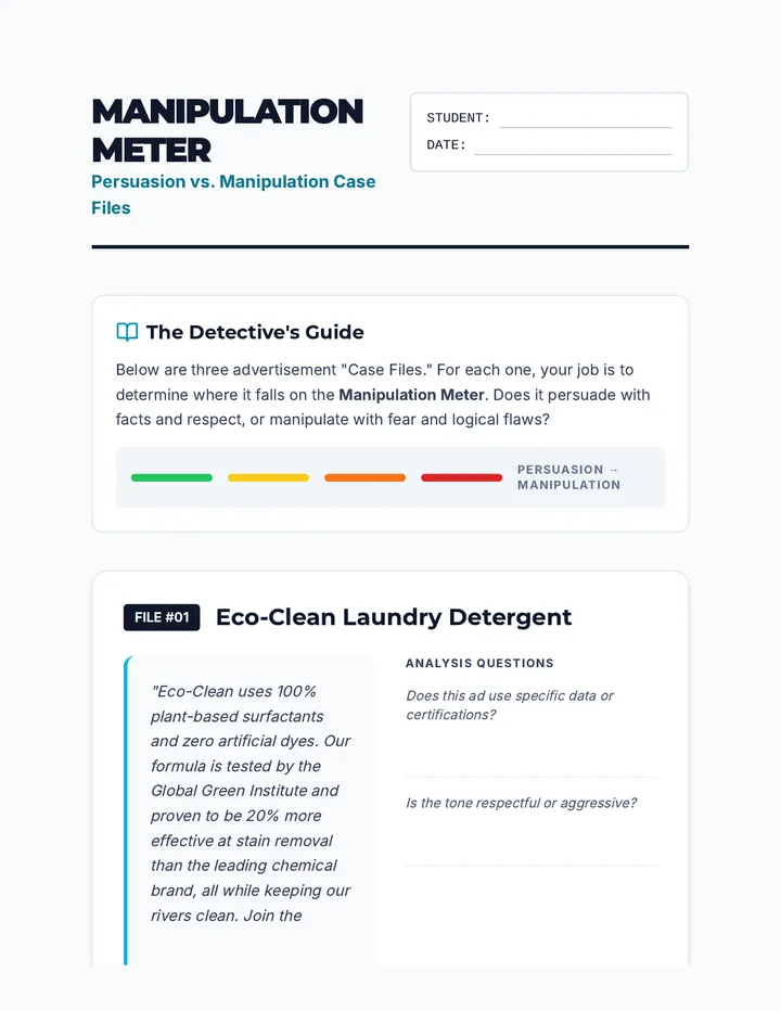 Manipulation Meter Worksheet