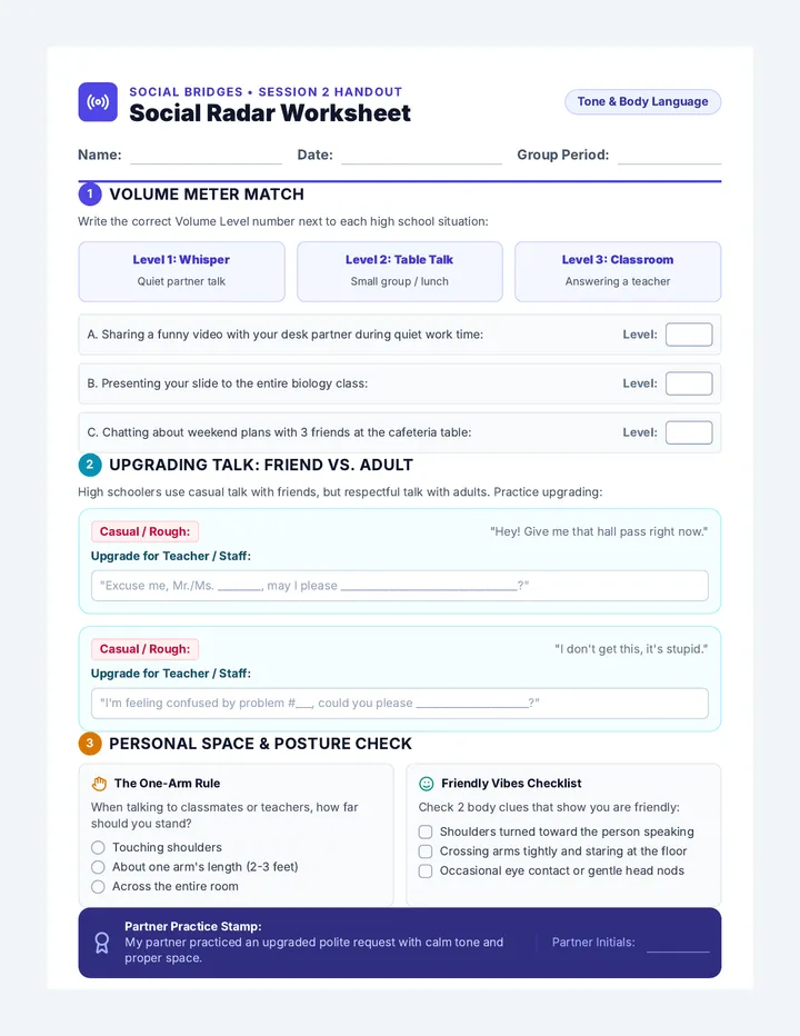 Social Radar Worksheet