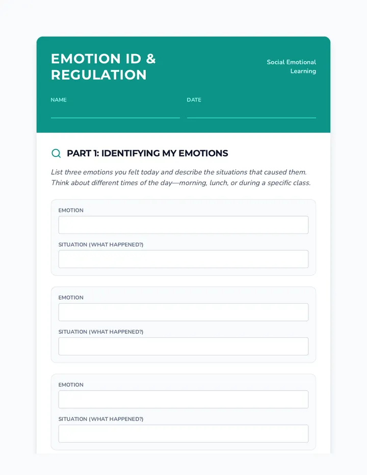 Emotion Identification Worksheet