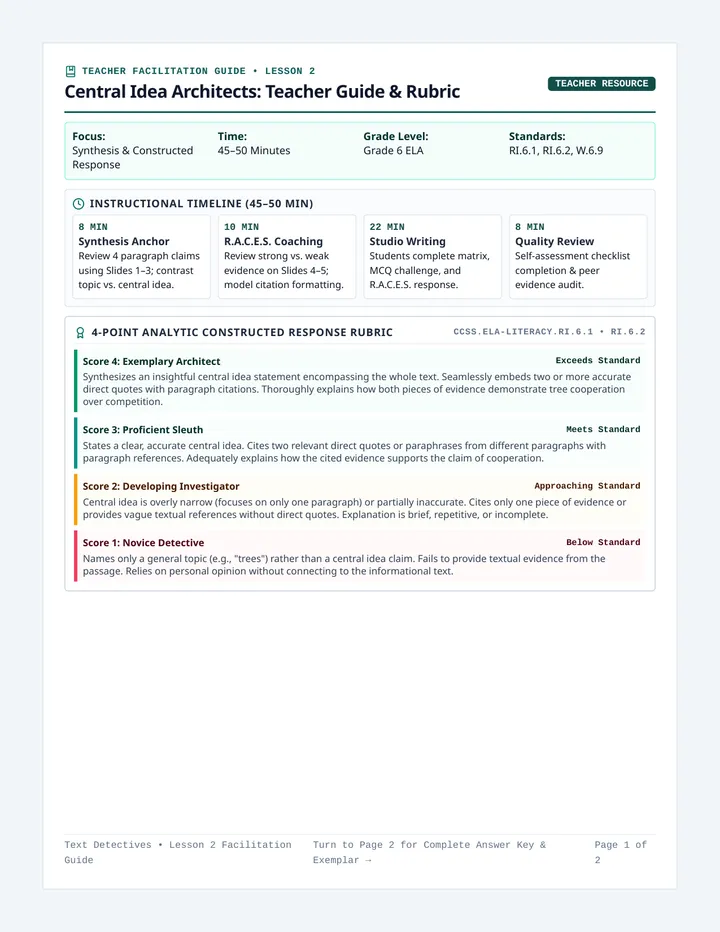Central Idea Teacher Guide