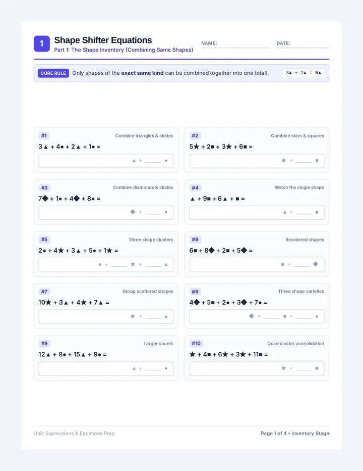 Shape Shifter Equation Worksheet