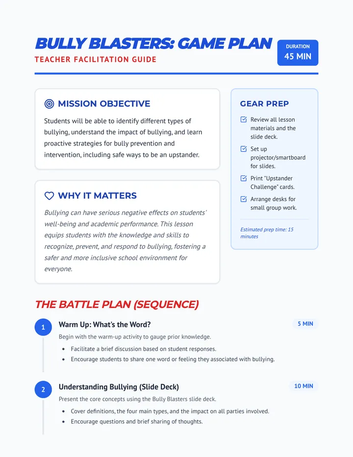 Bully Blasters Lesson Plan