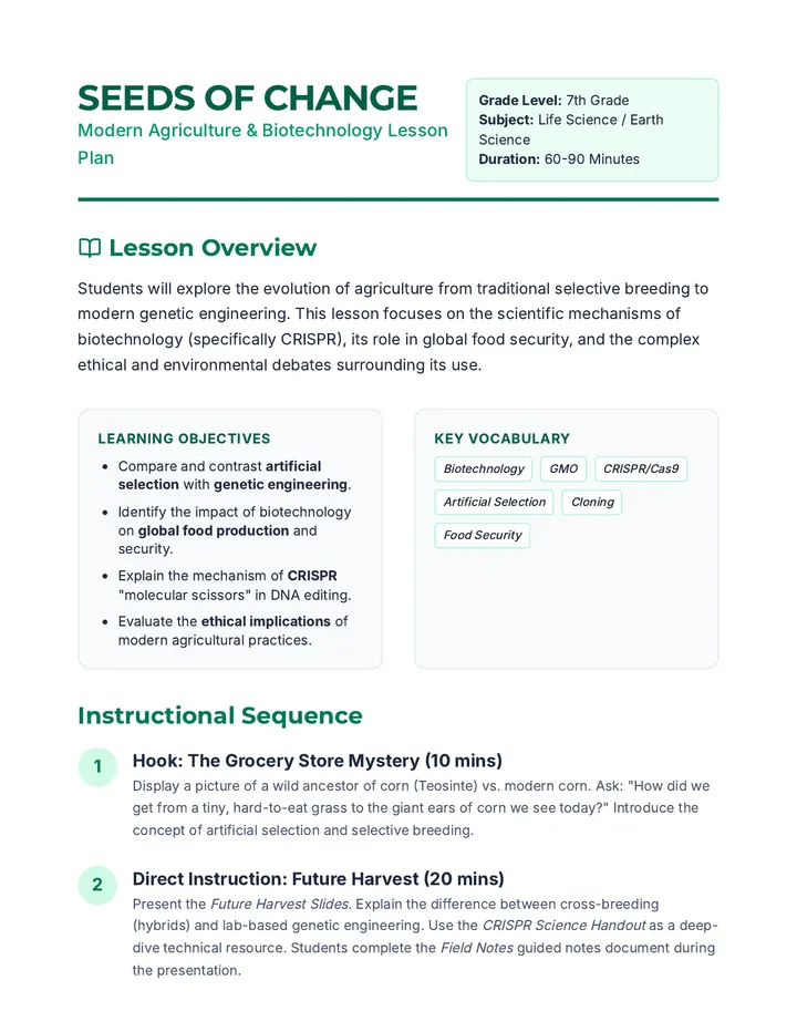 Seeds of Change Lesson Plan